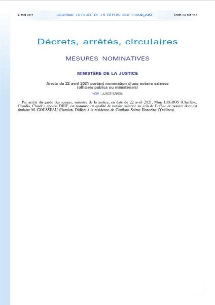 Nomination de Maître Charlène DHIF en qualité de notaire au sein de l'étude